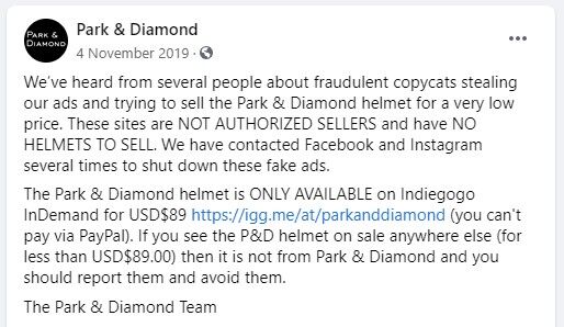 Is the Park Diamond Foldable Helmet an Indiegogo Scam